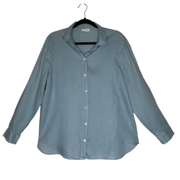 J. Jill Blue Linen Long Slv Button Up Blouse Sz M Beach, Coastal, Clean Girl - Picture 1 of 11